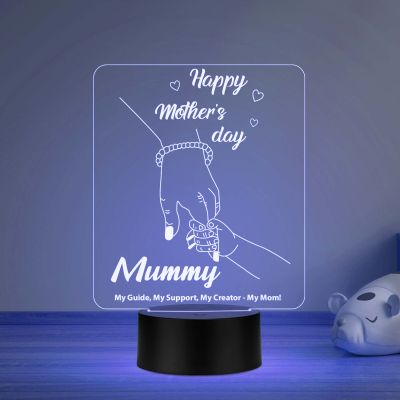 Happy Mothers Day 3D Illusion Night Lamp with Automatic Color Changing Light & USB Powered Mom Hand Holding Design Emotional Gift for Mom from Daughter & Son